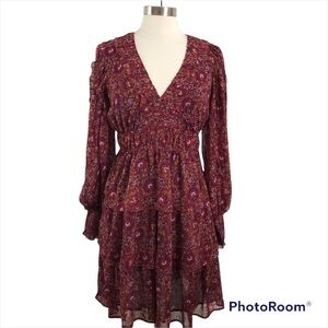 House of Harlow 1960 Tiered Floral Mini Dress Long Sleeve V-Neck Size 8 NWT